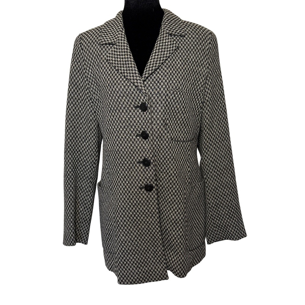 Max Mara Made in Italy Wool Blazer Black & Ivory Textured Weave Sz 10 Old Money